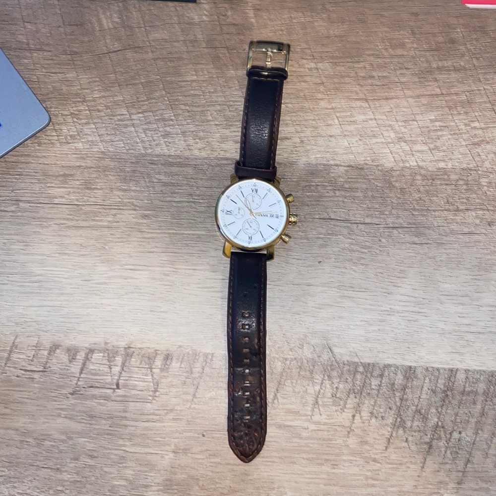 Fossil BQ1009 Men's Brown Leather Strap White Dial Chronograph Watch